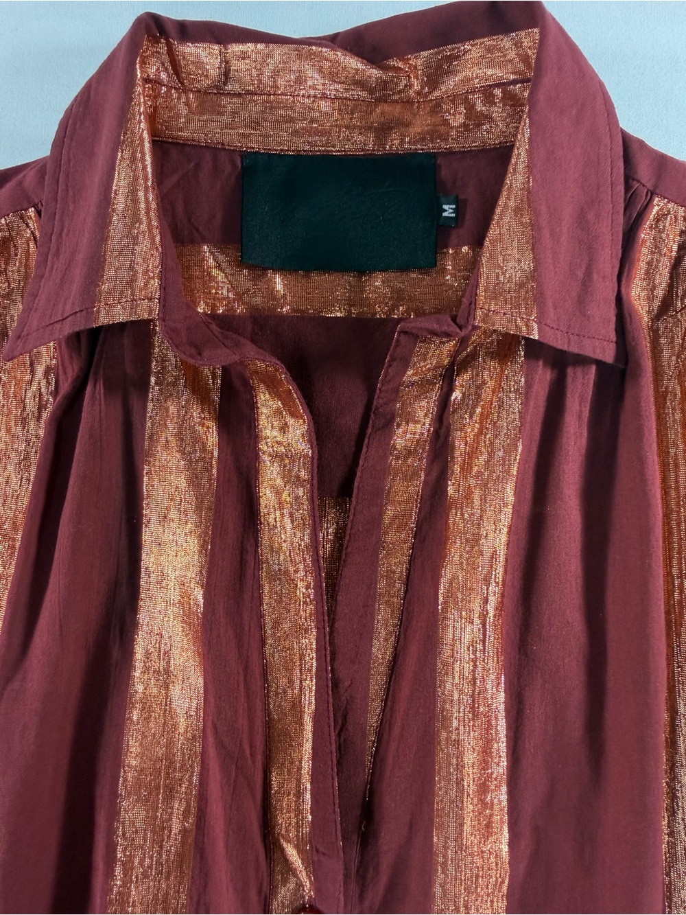 Anthropology Mauve Metallic Copper Striped Button Down | StatementBlouse | M - Picture 5 of 12